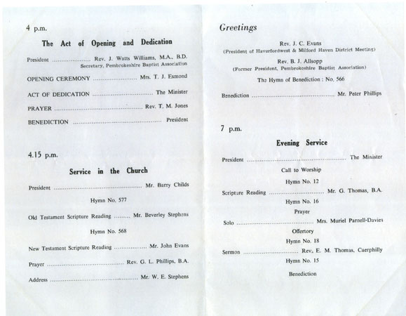 Copy of programme for The Act of Opening and Dedication